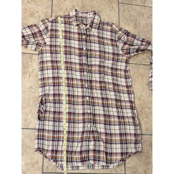 ORGANIC By John Patrick Tunic Button Down Shirt Dress Red Blue Plaid S Small - Picture 13 of 13